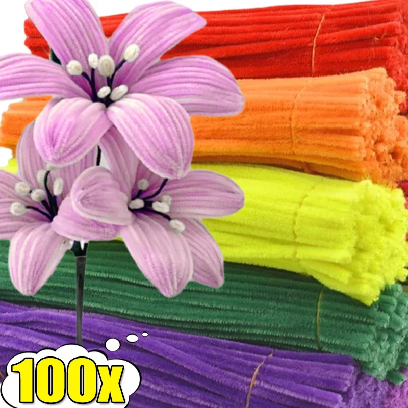 Colorful Chenille Stems Wire Twisted Rods 100/10Pcs DIY Crafts Soft Sticks Pipe Cleaners Kids Toys Wedding Decoration Supplies chenille pipe cleaners craft supplies craft toys chenille craft supplies