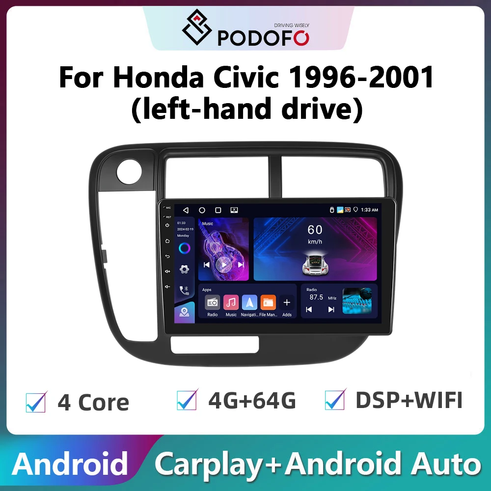 

Автомагнитола Podofo, 2DIN, Android, для Honda Civic 1996-2001