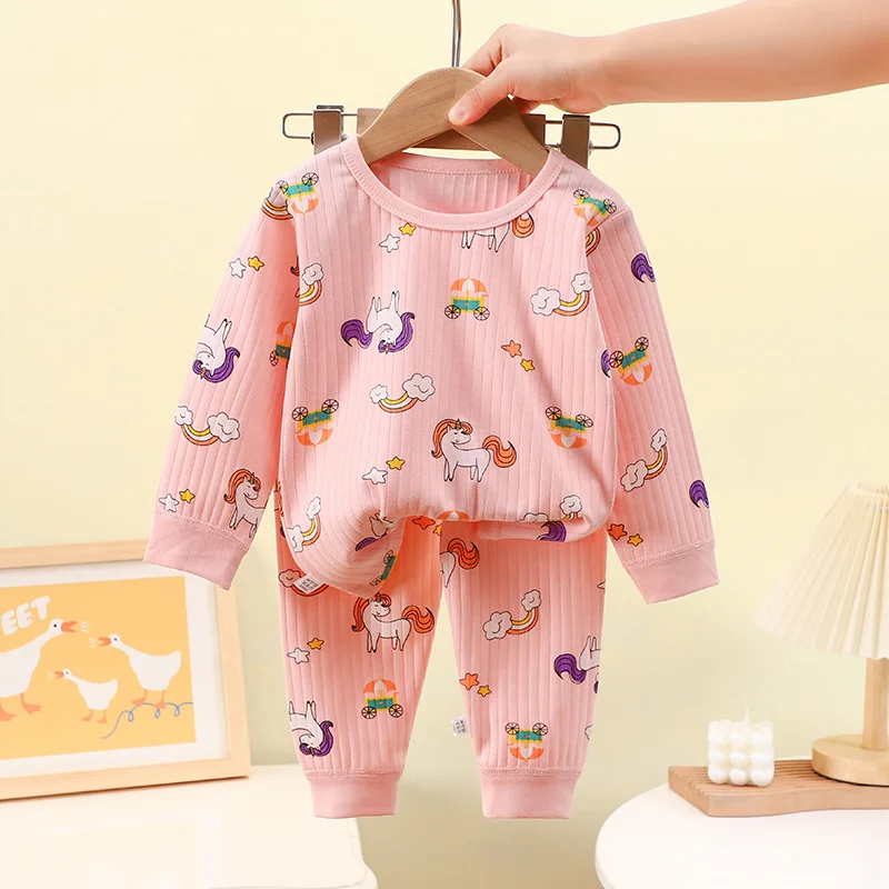 Nieuwe 2024 Kinderpyjama Baby Jongens Meisjes Cartoon Lange Mouw T-Shirt Top + Broek Peuter Lente Herfst Nachtkleding Sets