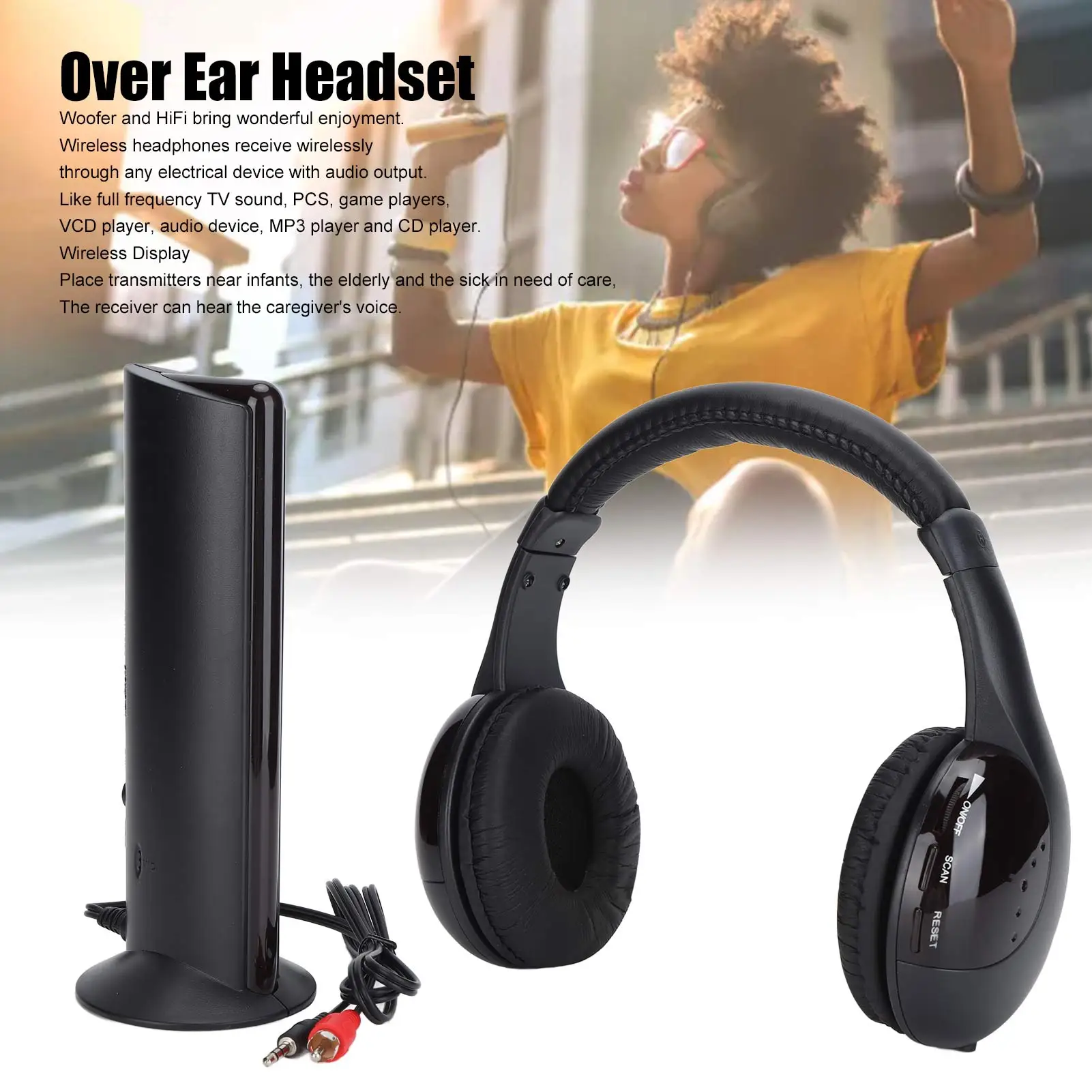 Over Ear Headphones Professional Design Wireless Headphones Clear Stereo Sound with Audio Cable for TV for PC for Audio Device