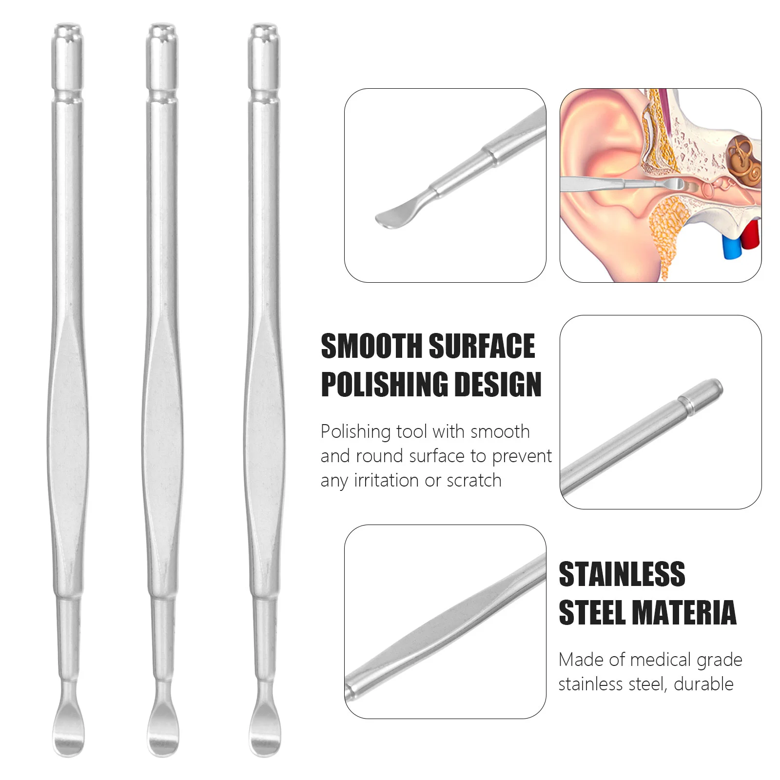 12 Pcs Stainless Steel Ear Spoon Cleaner Wax Earwax Picker Tools Kit Removal 3