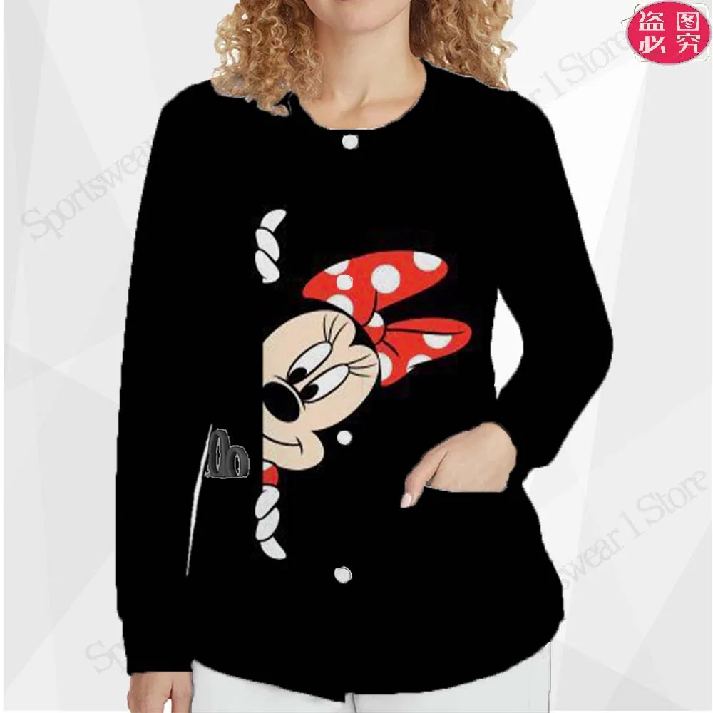 

Round Neck Woman Clothing Women Trends 2023 Pocket Sweatshirts Button Korean 2023 Autumn Korea Nurse Uniform Cartoon Jacket Tops