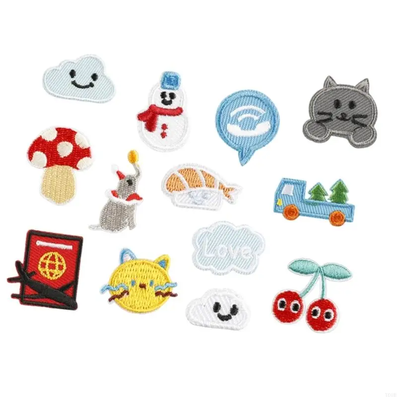 13 PCs Katzen bestickte Pflaster Schneemanneisen auf Flecken Wolken nähen auf Flecken y08e – Detail 9