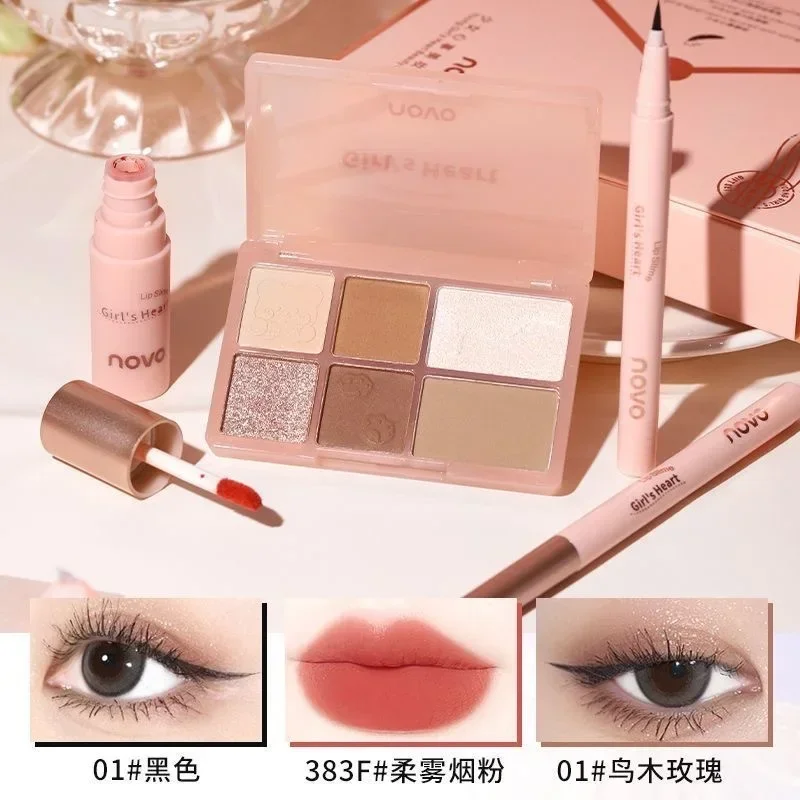 NOVO Girl's Heart Beauty Gift Box Lip Mud Eyeliner Eyeshadow Three-piece Full Set of Cosmetics