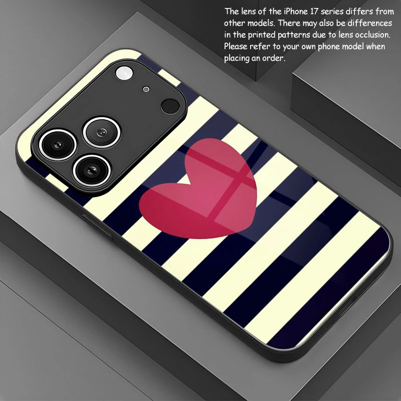 Kreatives Handyhülle aus gehärtetem Glas mit gestreiftem Herzmuster für iPhone 18 17 16 15 Pro Max 14 13 12 11 17Air 7 8 Plus XR XS X Cover