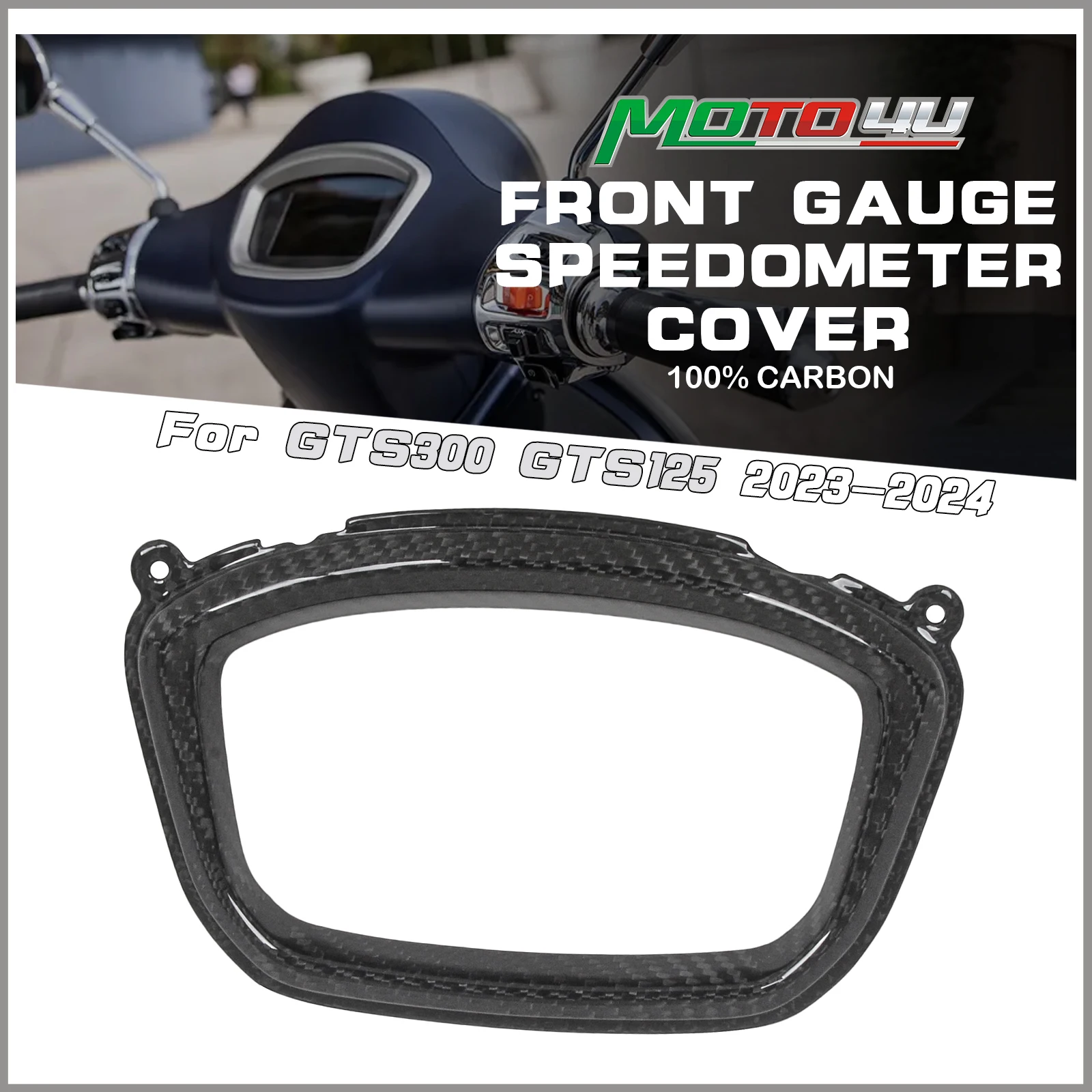MOTO4U For Vespa GTS300 GTS 125 300 2023 2024 100% Carbon Fiber Front Scooter Mudguard Front Gauge Speedometer Cover Horn Cover
