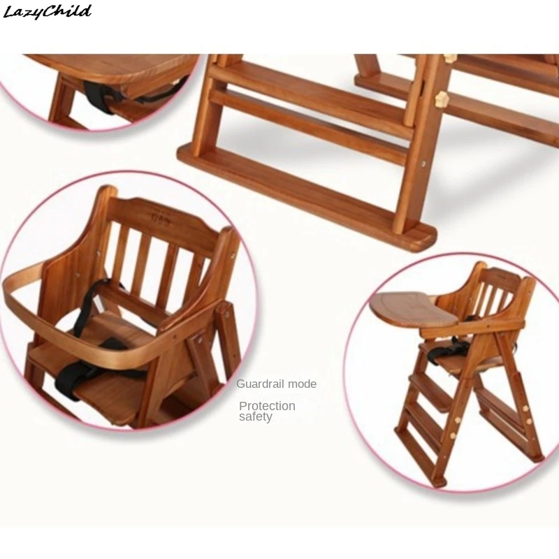 Lazychild Children's High Rise Dining Chair Solid Wood Home Use Pulley Seat Cushion Portable Foldable Seat Baby Eating