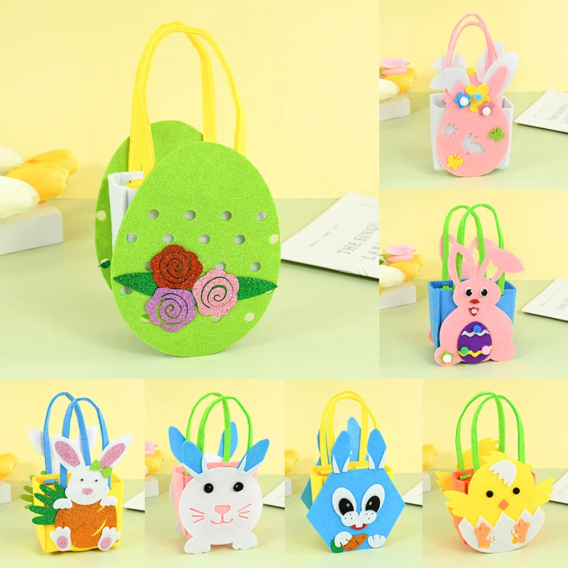 

1Pc Easter Egg Basket Chick Bunny Ears Felt Gift Bag Packing Handbag Kids Favor Happy Easter Party Decorations