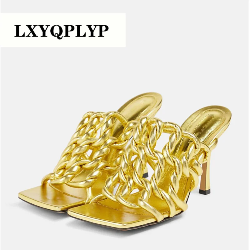 

2023 Women's Spring and Summer European and American Fashion Sexy High-heeled Woven Banquet Walking Sandals Slippers Women
