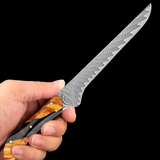 Couteau à désosser damas, couteau à filet japonais Pro en acier damas tranchant, couteau à poisson de cuisine pour poisson volaille poulet coupe de viande 5