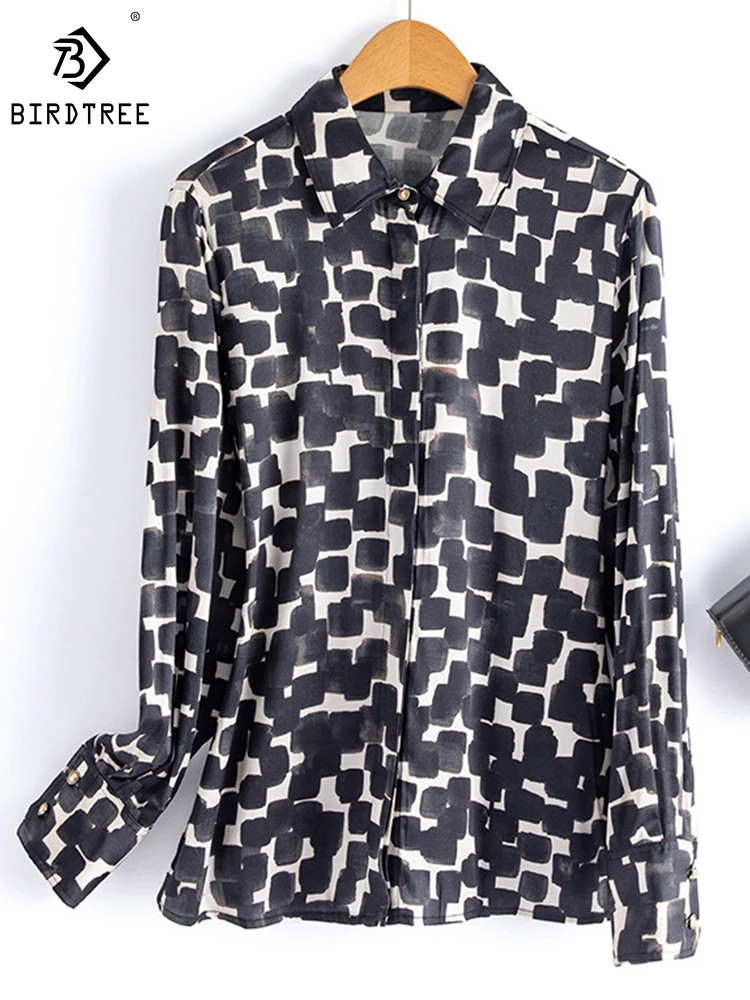 

Женская блузка с отложным воротником и длинным рукавом Birdtree, 19 мм, 92% рубашка из натурального шелка, весна, T41321QD