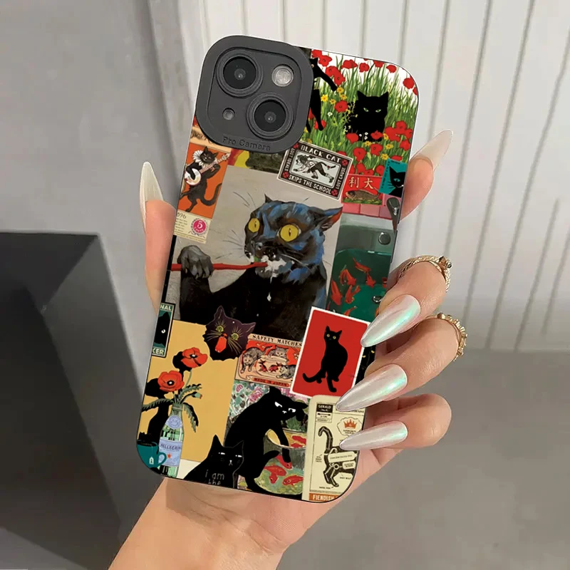 thumbnail image 1 of Funda de teléfono de gato de arte abstracto para iPhone, funda de silicona suave a prueba de golpes para iPhone 15, 14, 13, 12, 11 Pro Max, XS, X, XR, 7, 8 Plus, 15, SE, 2022, 1 of 4