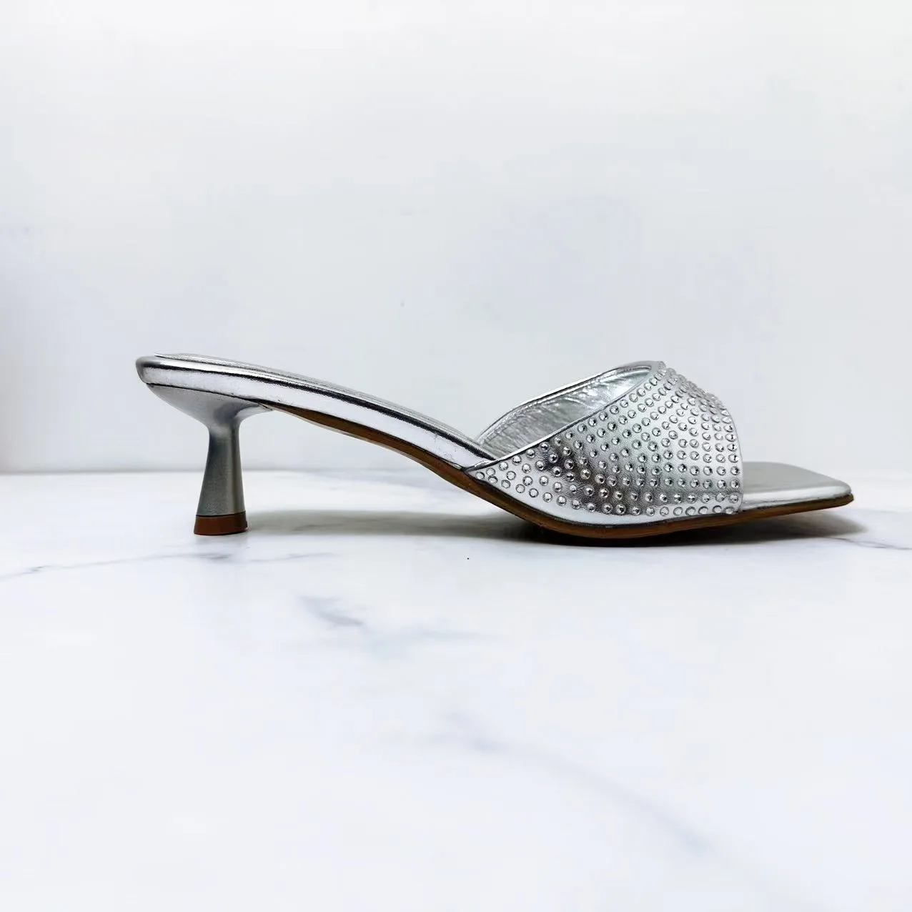

New 2024 Summer Women's Shoes, High Heels, Silver Shiny Metal Sandals, Open-toed High-heeled Sandals, Women