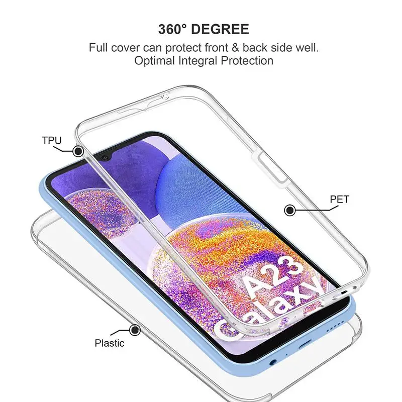 360 Full Body Front+Back Case For Samsung A23 A24 A25 A55 A54 A53 A52 A32 A33 A34 A14 A15 A05 A05S A12 A13 Clear PC Hard Cover — view 2
