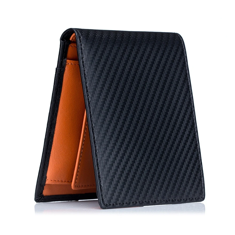 Men's Wallet Carbon Fiber Wallet RFID Leather Ultra Thin Short Wallet