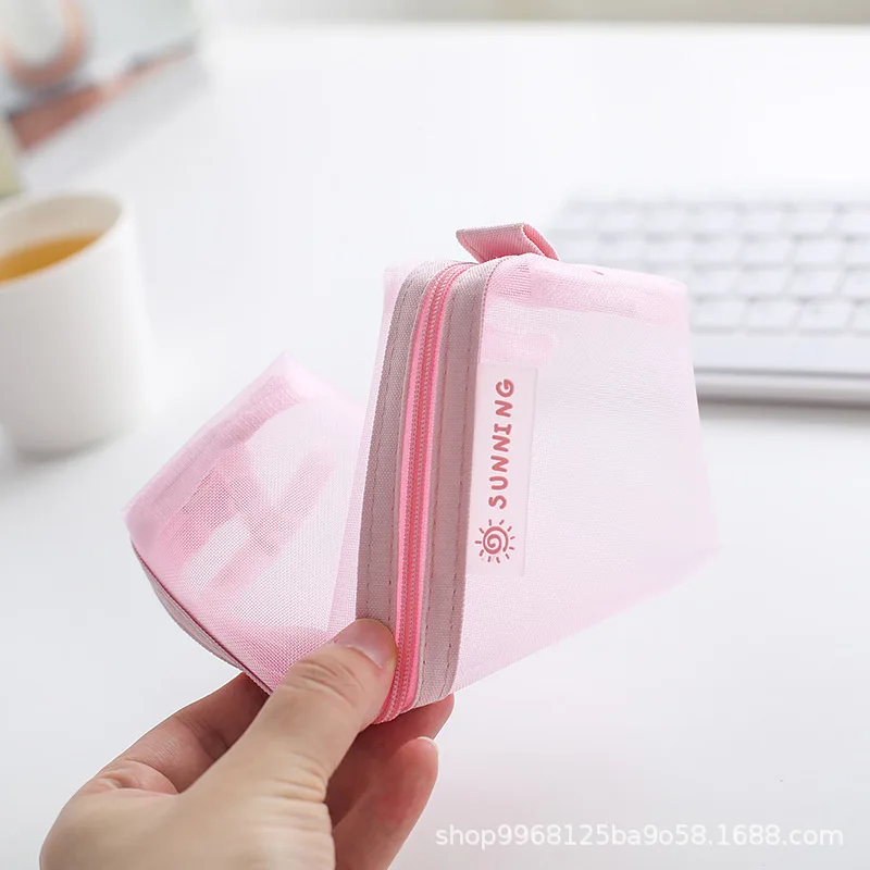 School Transparent Stationery Pencil Bag Student Examination Dedicated Nylon Mesh Pen Case Large Capacity Pouch School Supplies