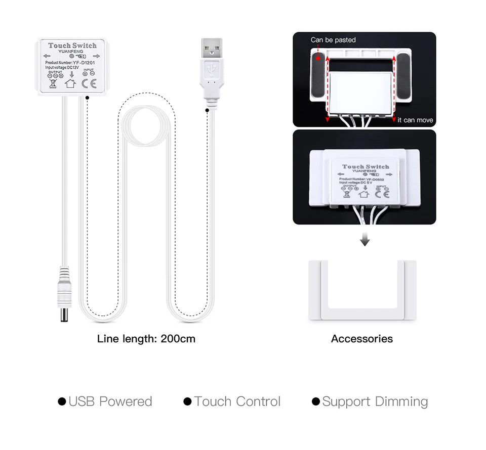 Description Picture 4 of itemUSB 5V Touch Sensor Swtich Dimmable LED Strip Light LED Vanity Makeup Mirror Light Cabinet Dressing Mirror Backlight Lighting