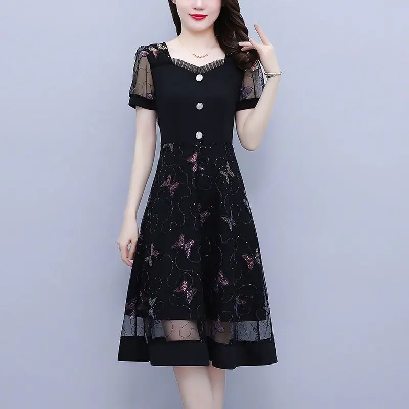 

Женское плиссированное платье составного кроя, повседневное Сетчатое платье с коротким рукавом и цветочным принтом, модель V264 на лето, 2024