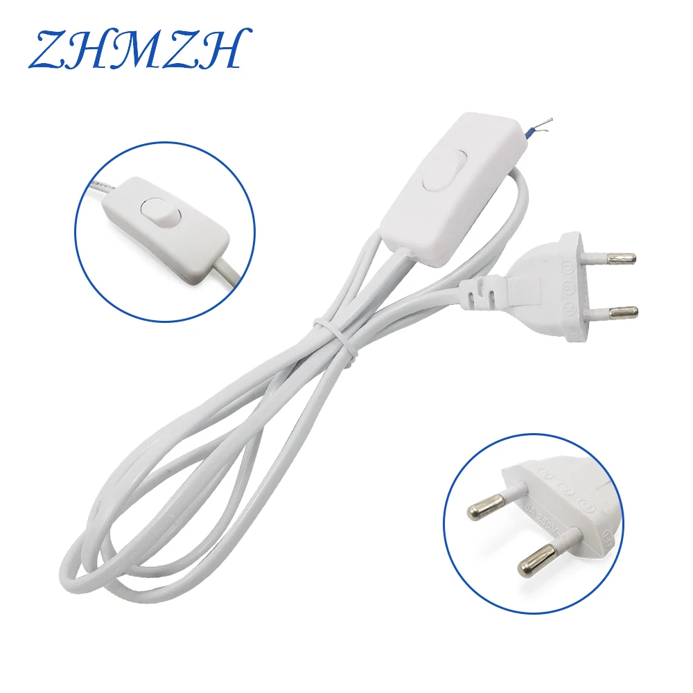 1.8m Power Cord with AC Switch for LED Lamp - Black/White Lighting Extension Cable