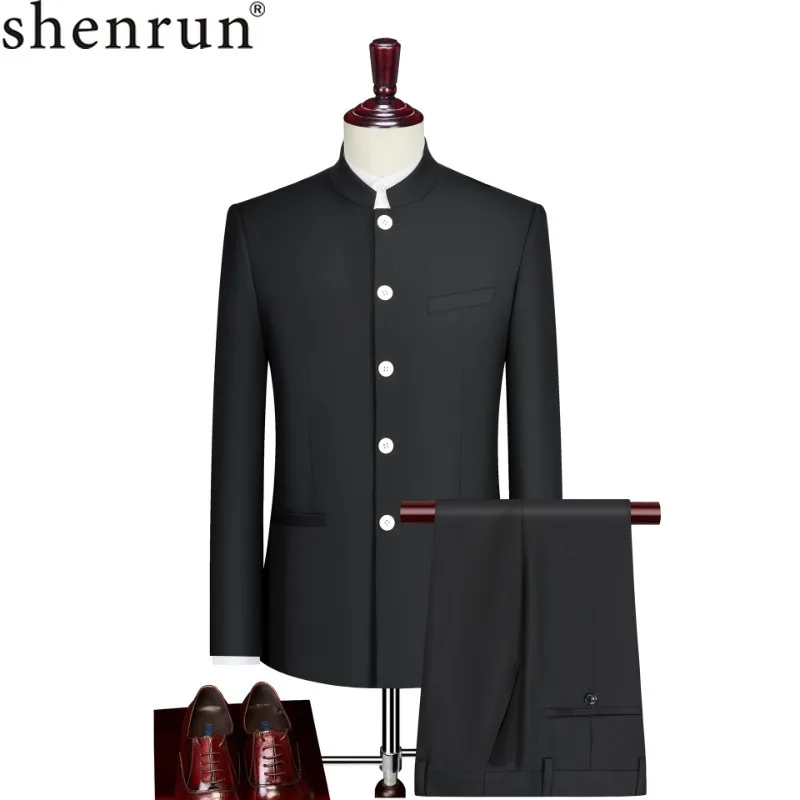 shenrun men suits spring autumn slim fit business office work formal casual daily life wedding suit banquet party prom 2 pieces Shenrun New Men Chinese Tunic Suits Slim Fit Stand Collar Mao Suit Jacket Black Wedding Groom Prom Costume Party White Buttons