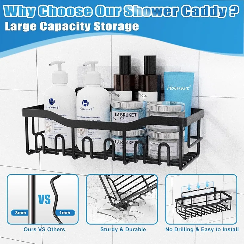 Bathroom Shelf Wall Mounted Corner Storage Shelves Shampoo Holder Cosmetic Rack Iron Shower Drain Basket Bathroom Organizer 3