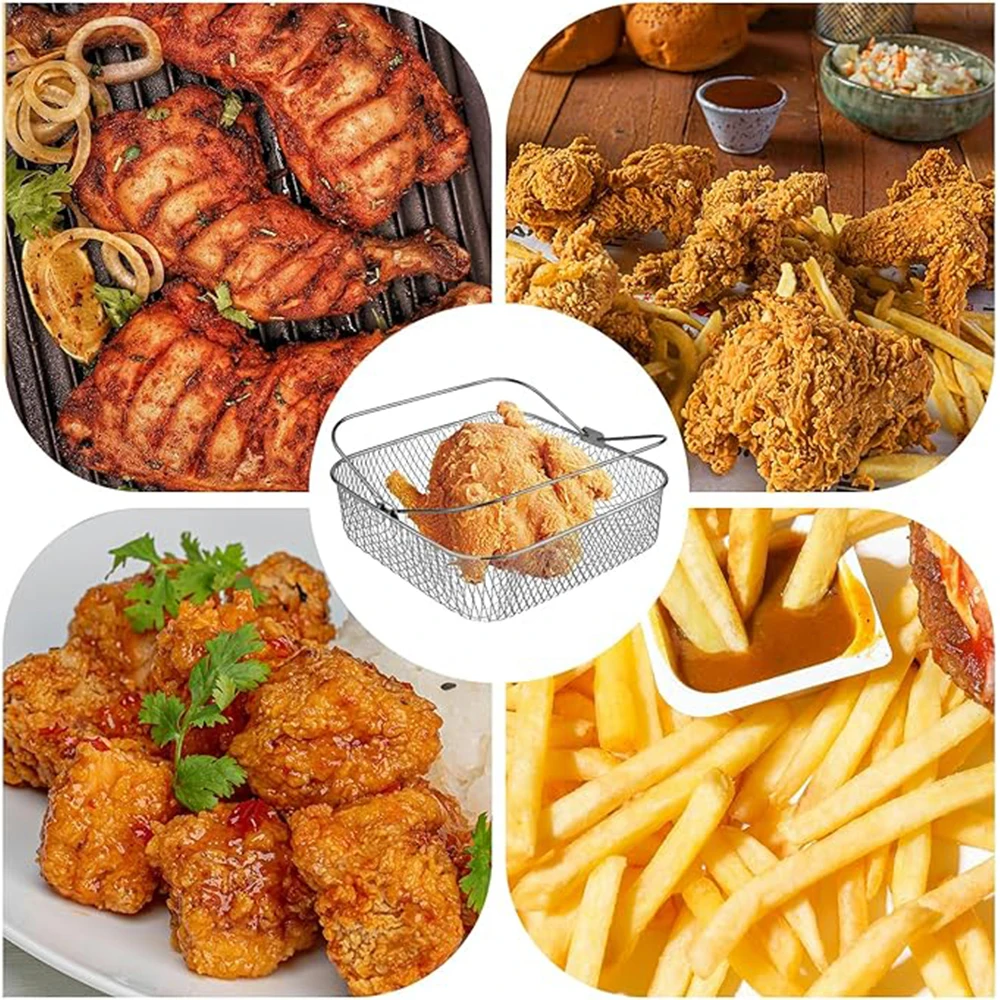 Steamer Rack Air Fryer Rack Steamer Basket 8 Inch Air Fryer Basket Stainless Steel Square Air Fryer Pan Wire Mesh Steamer Rack with Handles