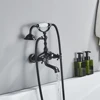 Black Bronze Bathtub Faucet Dual Handle Handheld Bath Shower with Hand Shower Wall Mount Swivel Spout Tub Sink Mixer Faucet 2