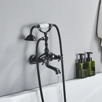 Black Bronze Bathtub Faucet Dual Handle Handheld Bath Shower with Hand Shower Wall Mount Swivel Spout Tub Sink Mixer Faucet 2