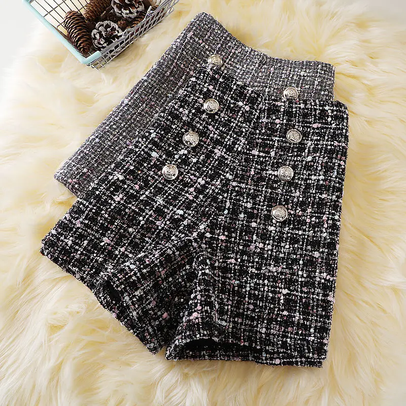 Temperament High Waist Plaid Wide Leg Shorts Autumn Winter New Slim All-match A-line Shorts Fashion Elegant Women Clothing