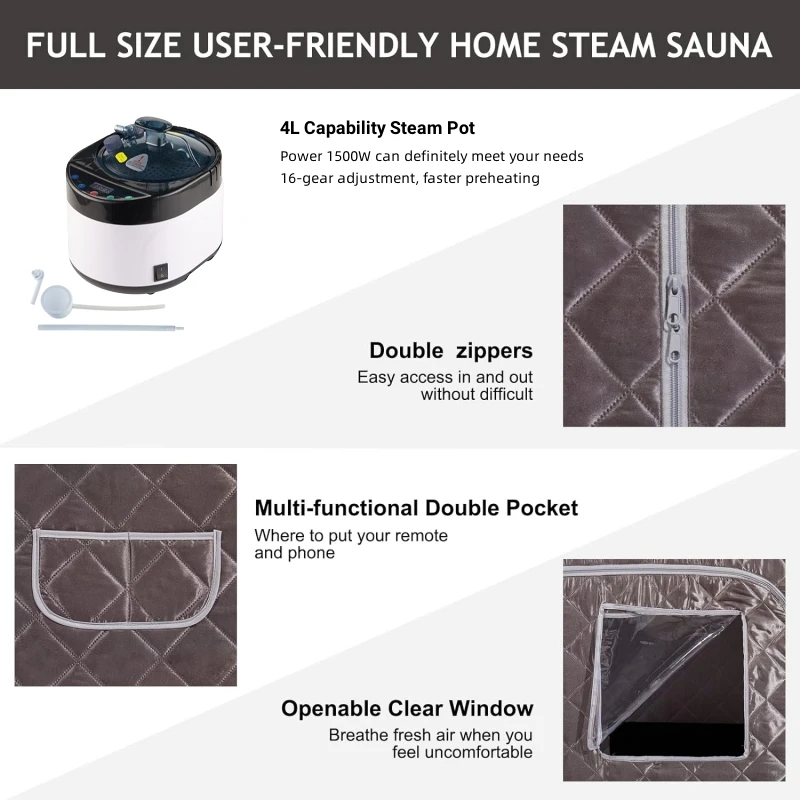 Sauna Set Portable Steam Sauna Personal Home Spa with 4L & 1500W Large Steam Generator for Relaxation Folding Sauna 6