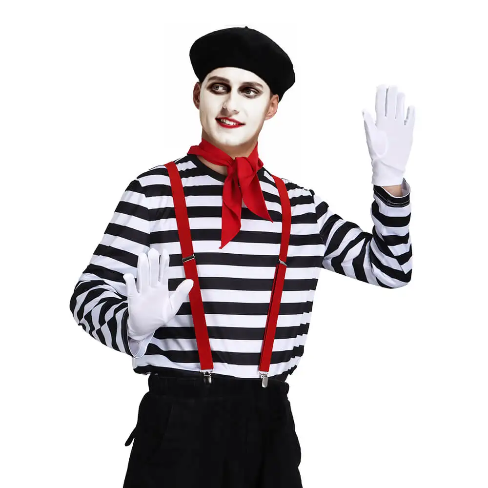 Men's French Mime Costume Mime Artist Cosplay Shirt Silent Actor Clown Striped Halloween Theme Party Outfits