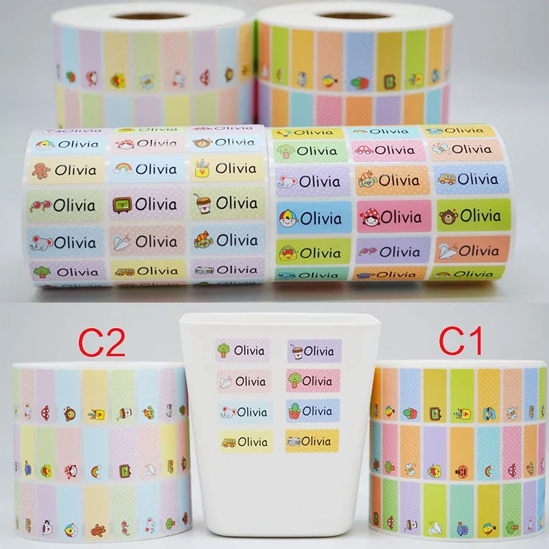 120pcs Name Sticker Personalized First Name Label Custom Waterproof Kawaii Stickers for Children School Stationery Waterbottle 2