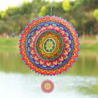 Wind Spinner Mandala Hanging Decor for Outdoor Yard and Garden Kinetic Sculpture Metal 3d Flower Chime Ramadan Patio Ornaments 1