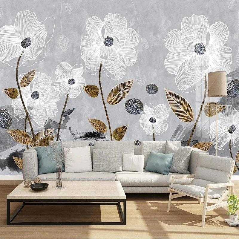 

Custom Large Mural 3D Embossed Photo Modern Flowers Grey Wallpaper for Bedroom Living Room TV Sofa Background Wall Coverings