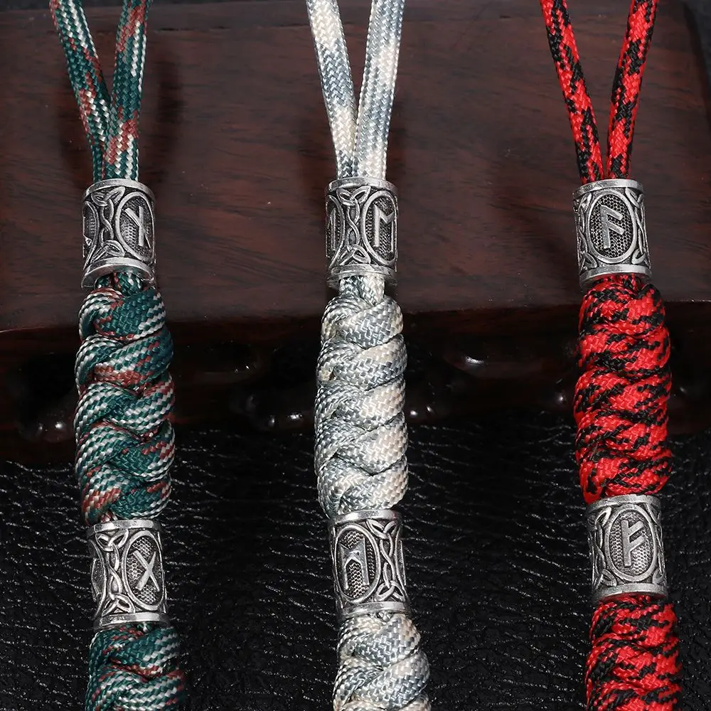 15cm Outdoor Survival Kit Lucky Jewelry Car Key Chain Charms Rune Bead Parachute Cord  Keychain