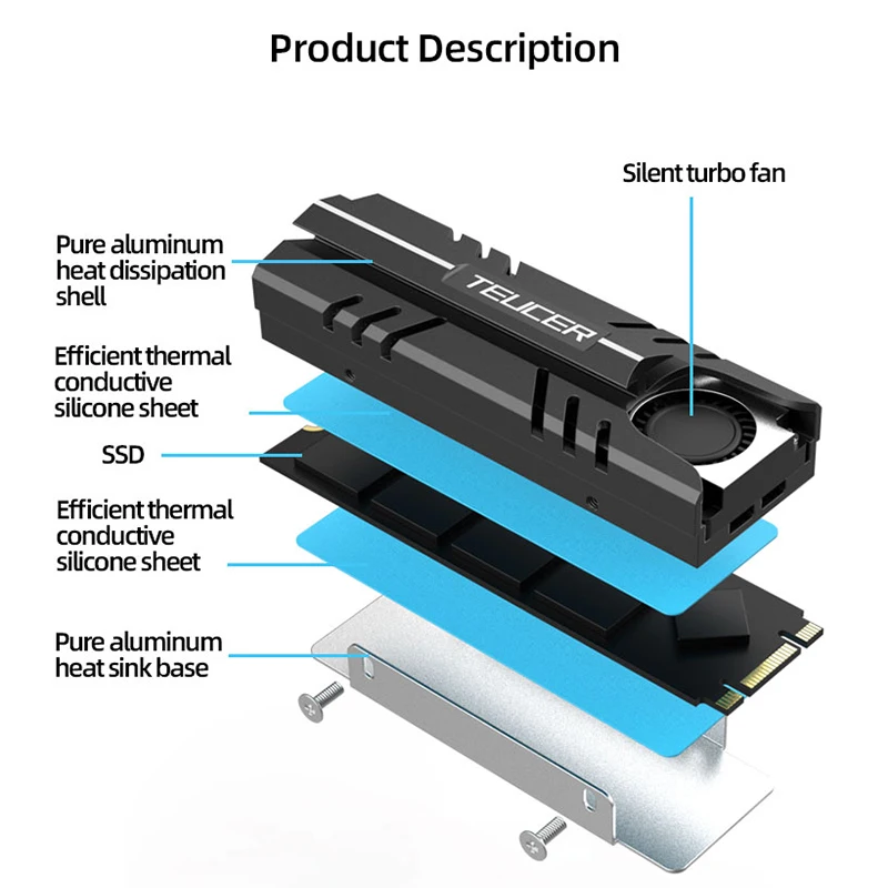 Teucer M.2 Nvme Ssd Dissipador de Calor 2280 Disco de Estado Sólido Circulação ar Refrigerador do Dissipador de Calor Gaxeta com Almofada Térmica Acessórios para Computador - Imagem 6