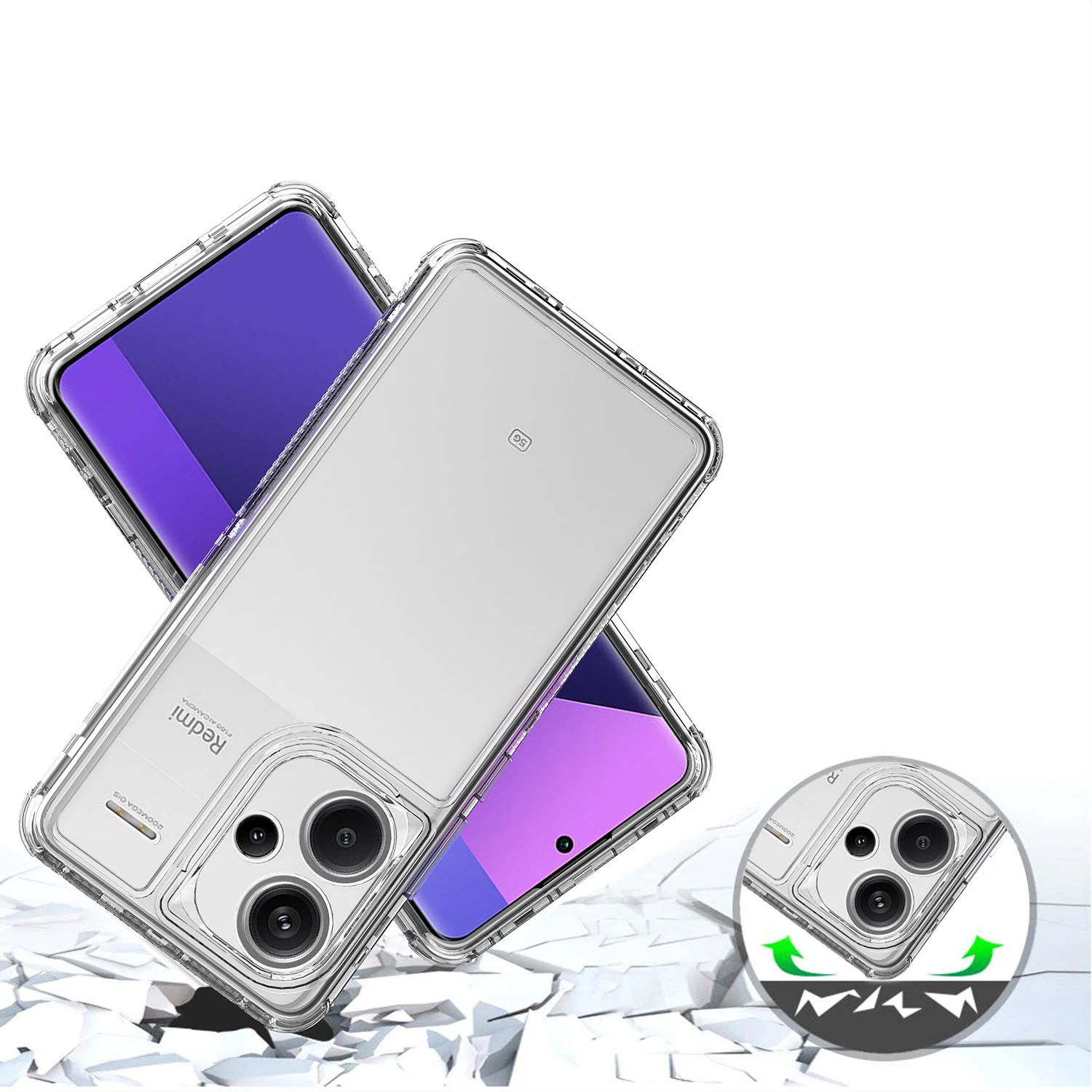 Rugged Shockproof Clear Back Case with Hard Plastic Frame