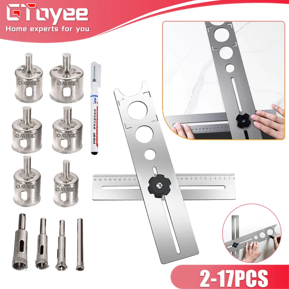 360 Degree Adjustable Universal Tile Marble Glass Ceramic Floor Drilling Hole Tools Hole Opener Locator Position Ruler Puncher ceramic glass tile locator diamond opening positioning guide drill bit guide hole clamping range construction tools drill guide