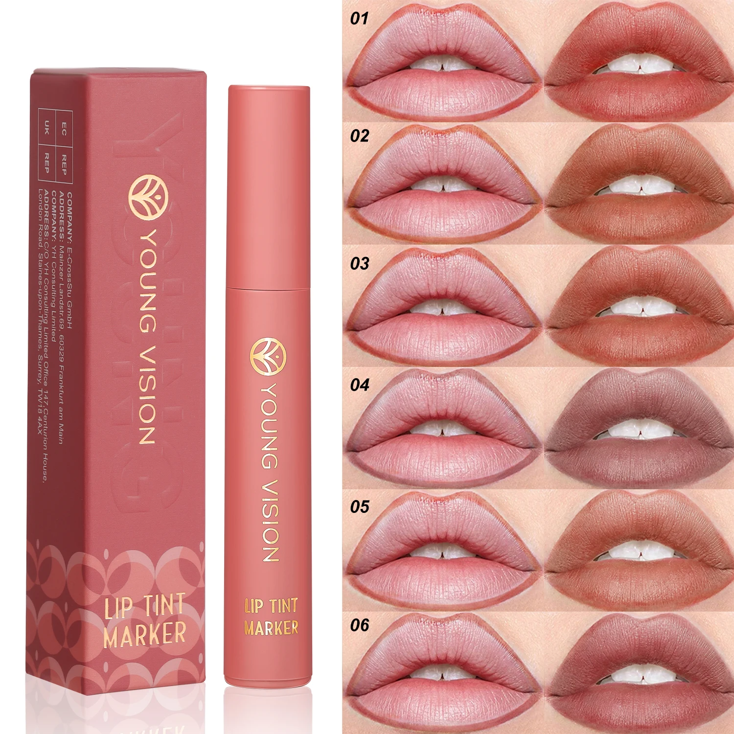 YOUNG VISION Lip Tint Marker Liquid lipstick with Nude Matte Shades, Lip Liner and Stick 2-in-1, Long Wearing and Waterproof 5