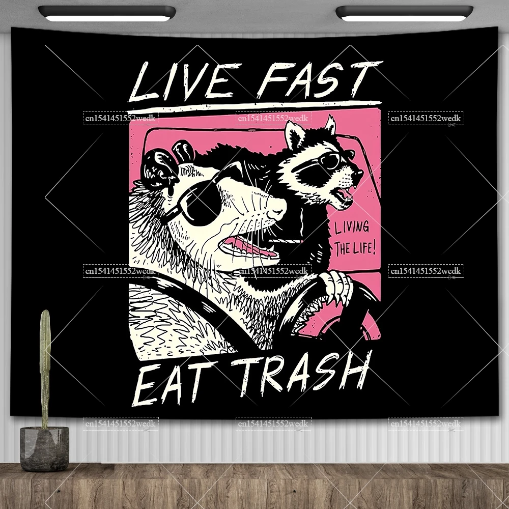 Believe In ABLE Self Tapestry Cartoons Raccoon Stay Trashy Meme Tapestry Wall Hanging Aesthetic Bedroom Decor Racoon Flag Banner tapestry decorations