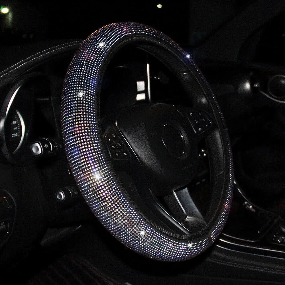 

Crystal Steering Wheel Cover without Inner Ring Faux Leather Accessory Elastic Steering Wheel Cover Automotive Interior Car
