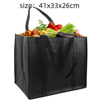 Non-Woven Black And  Gray Simple Foldable Portable Eco-Friendly Large Capacity Reusable Grocery Duty Shopping Bags Totes Handbag 1