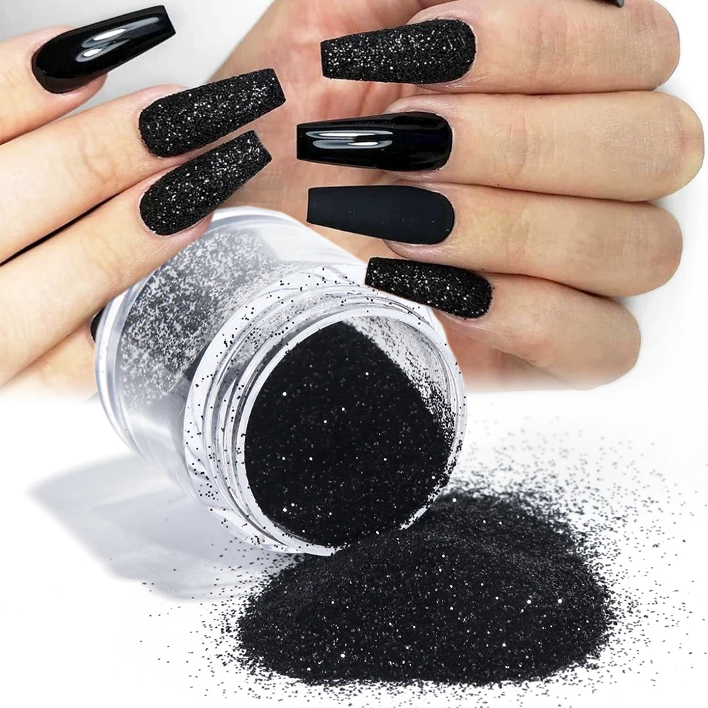 Polvo de azúcar brillante para uñas, polvo de inmersión blanco negro, pigmento de arena para uñas, diseño de invierno, herramientas de manicura, GLMN01-08, 1 caja