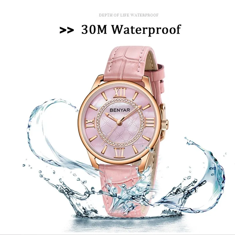 Benyar-relógio de Pulso de Couro Impermeável Feminino Quartzo Elegante Marca Superior Luxo Novo Moda - Image 6