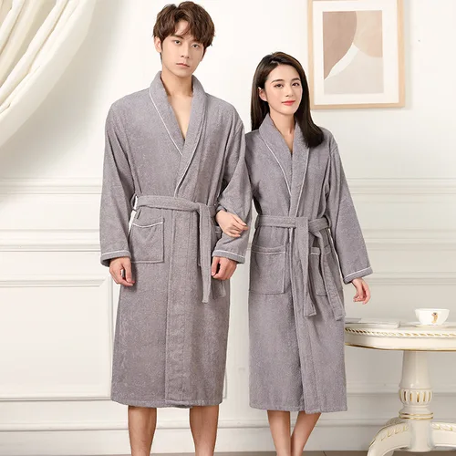 100% 코튼 커플 길고 두꺼운 테리 목욕 가운, 기모노, 남성 경량 타월, 목욕 가운, 잠옷, 여성 호텔 가운, 가운 2