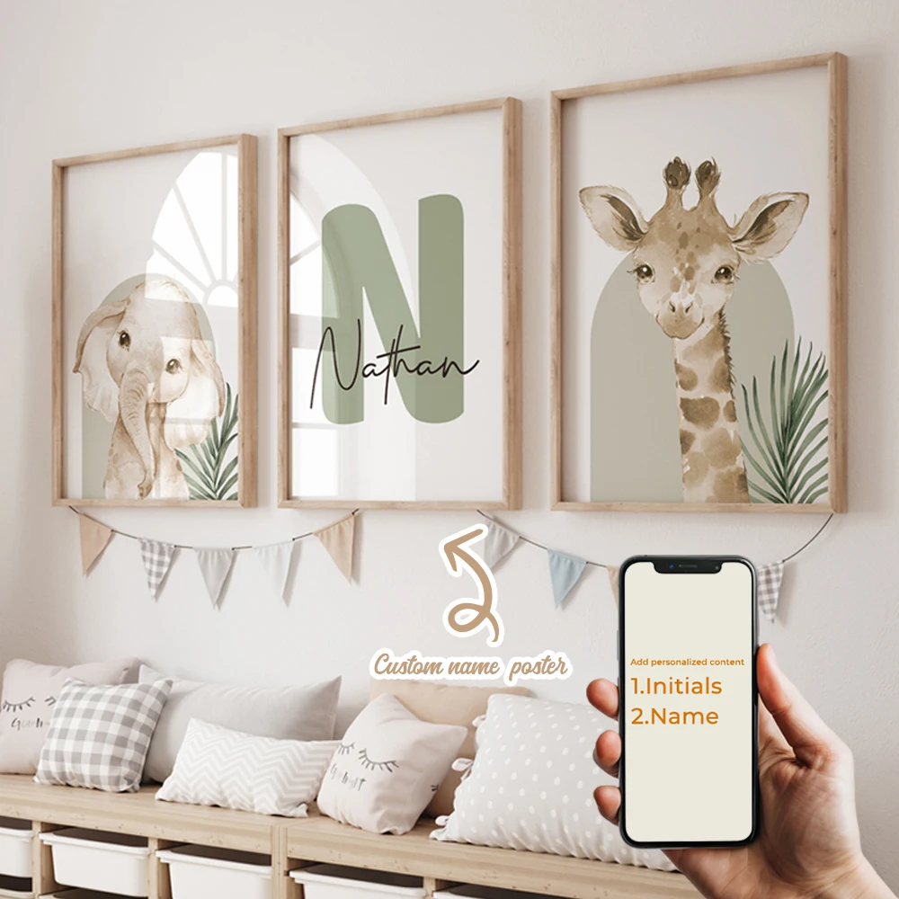 3pcs Personalized Custom Name Cartoon Forest Animals Wall Art Print Picture Canvas Poster Painting For Living Room Home Decor 2