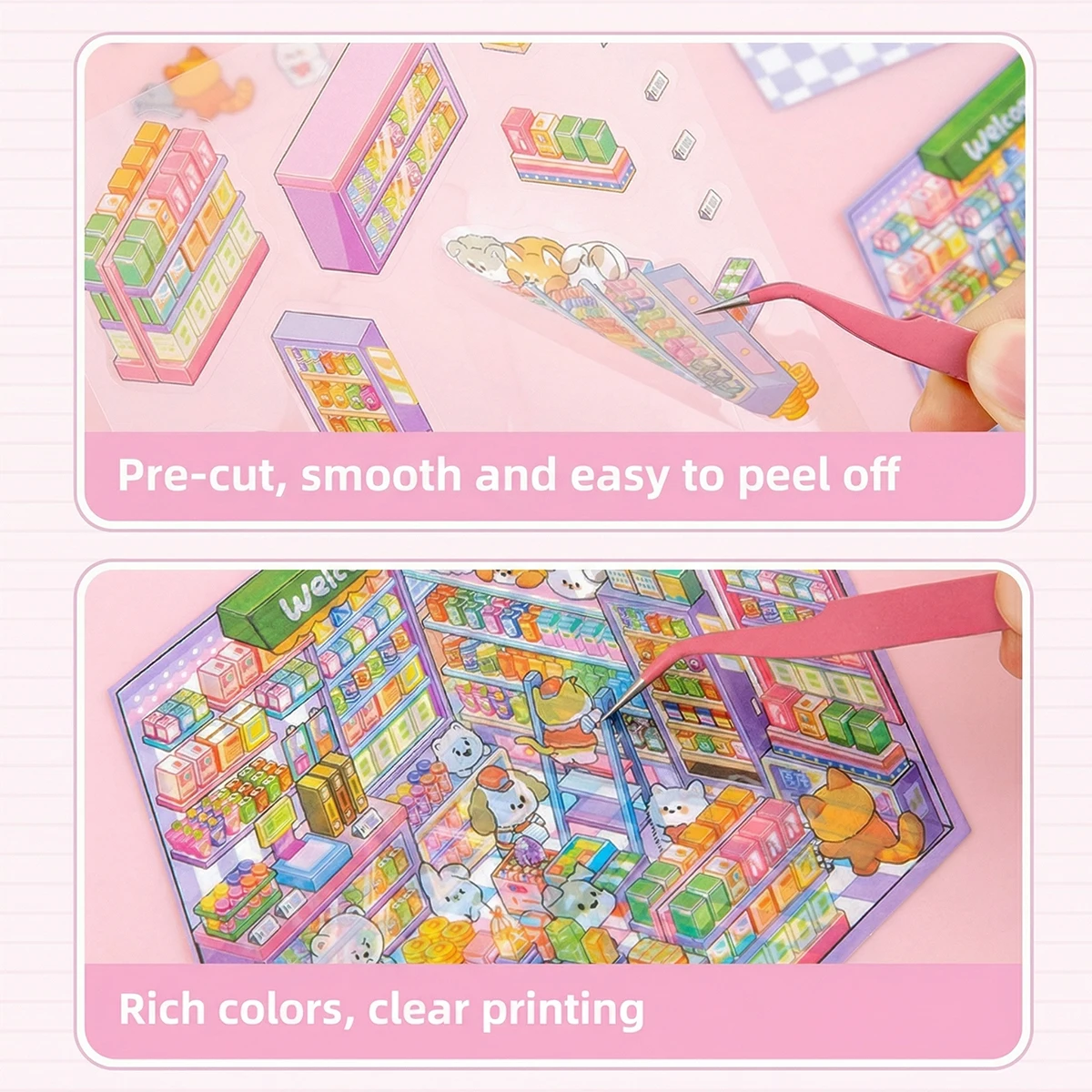 DIY 3D 스티커 장면으로 집을 귀엽고 예쁜 곳으로 꾸며보세요, 카와이 테라피 스티커, 스트레스 해소, 휴일 크리스마스 활동, 부활절 바구니 선물