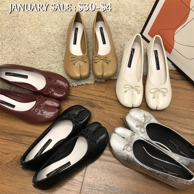 

IPPEUM Split Toe Tabis Shoes Ninja Mary Janes Leather Ballerines Femme Chaussure 2024 Fashion Low Heel Women Red Ballet Flats