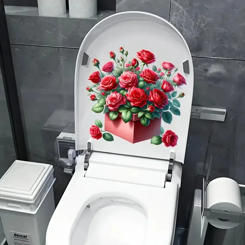 Toilet Seat Stickers Toilet Wall Stickers Toilet Stickers Vinyl Stickers A Box of Red Roses Self-Adhesive Toilet Stickers Wall Decal Removable Reusable PVC Sticker for Toilet Lid Bathroom Decor