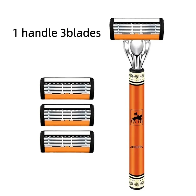 Handmatig scheerapparaat met zes vervangbare, krasbestendige scheerbladen voor mannen, veilig en efficiënt voor dikke baarden en een schone ontharing._voghion.com